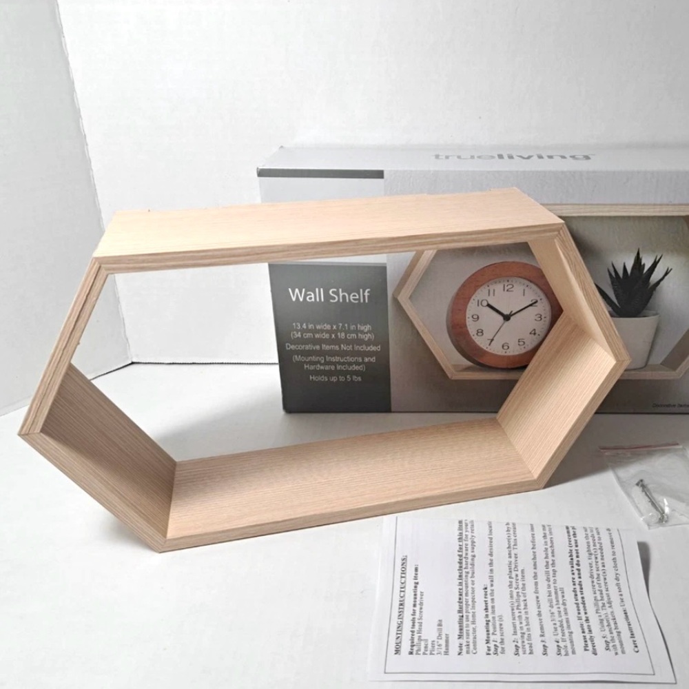 Decorative Hexagon Wall Shelf - Wood